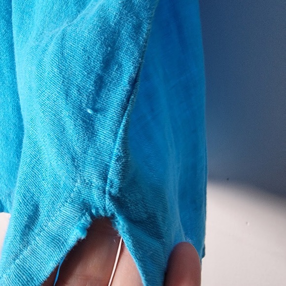 Match Point USA Boho 100% Linen Top XL Turquoise 3/4 Sleeve Tunic Lagenlook Boho - Picture 8 of 8